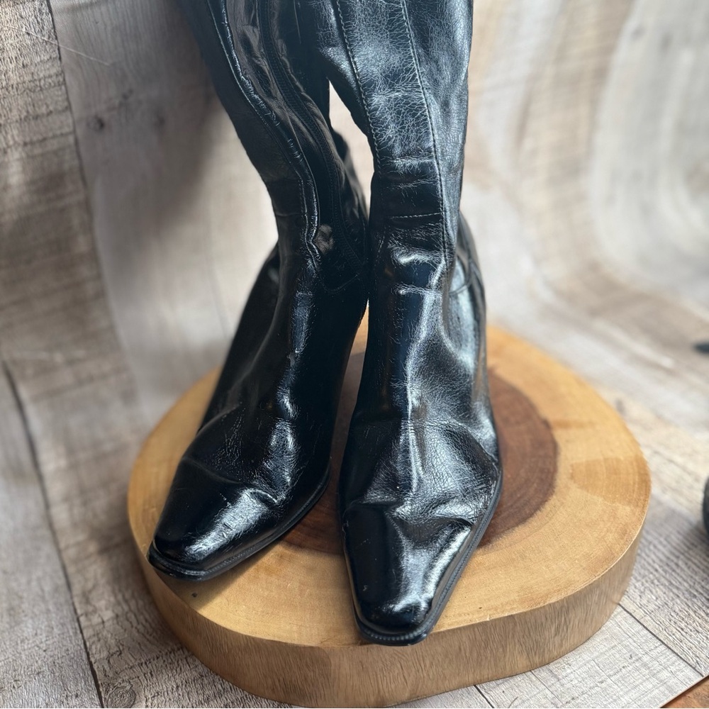 Source Unknown Shiny Black Knee-High Boots View 3